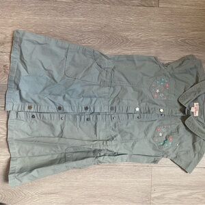 Green Button-Up Dress with Star Accents